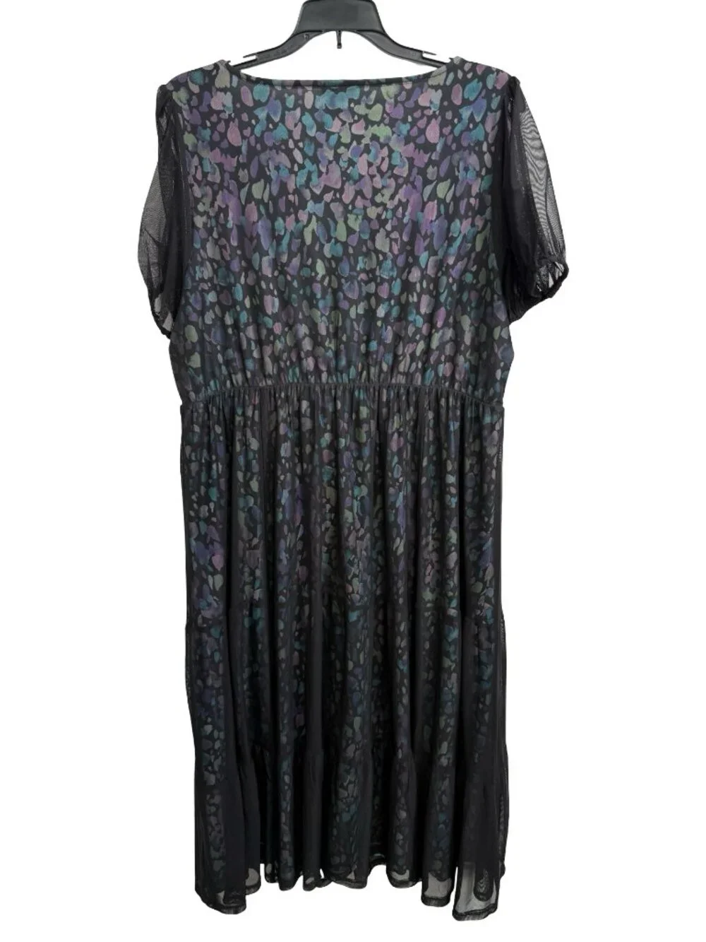 Torrid Mesh Midi Dress Size 1 US 1X Black Purple Blue Heart Whimsigoth Tiered
